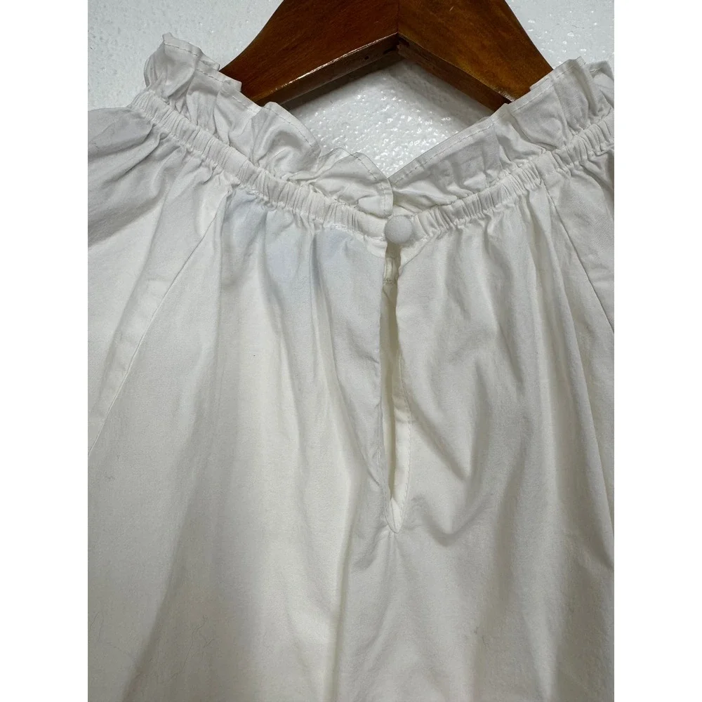 Hill House Home The Ruffle Top White Cotton Puff Sleeve Victorian Blouse Small